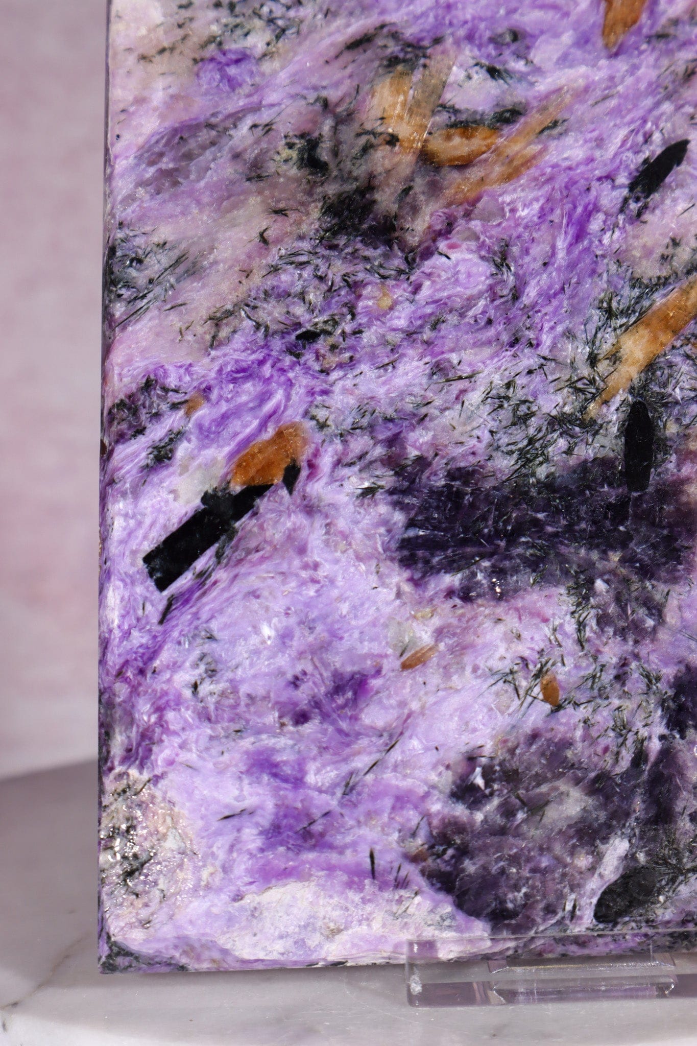 Charoite with Tinaksite and Aegirine Slice 14.5cm, Russia Slices Tali & Loz Crystals