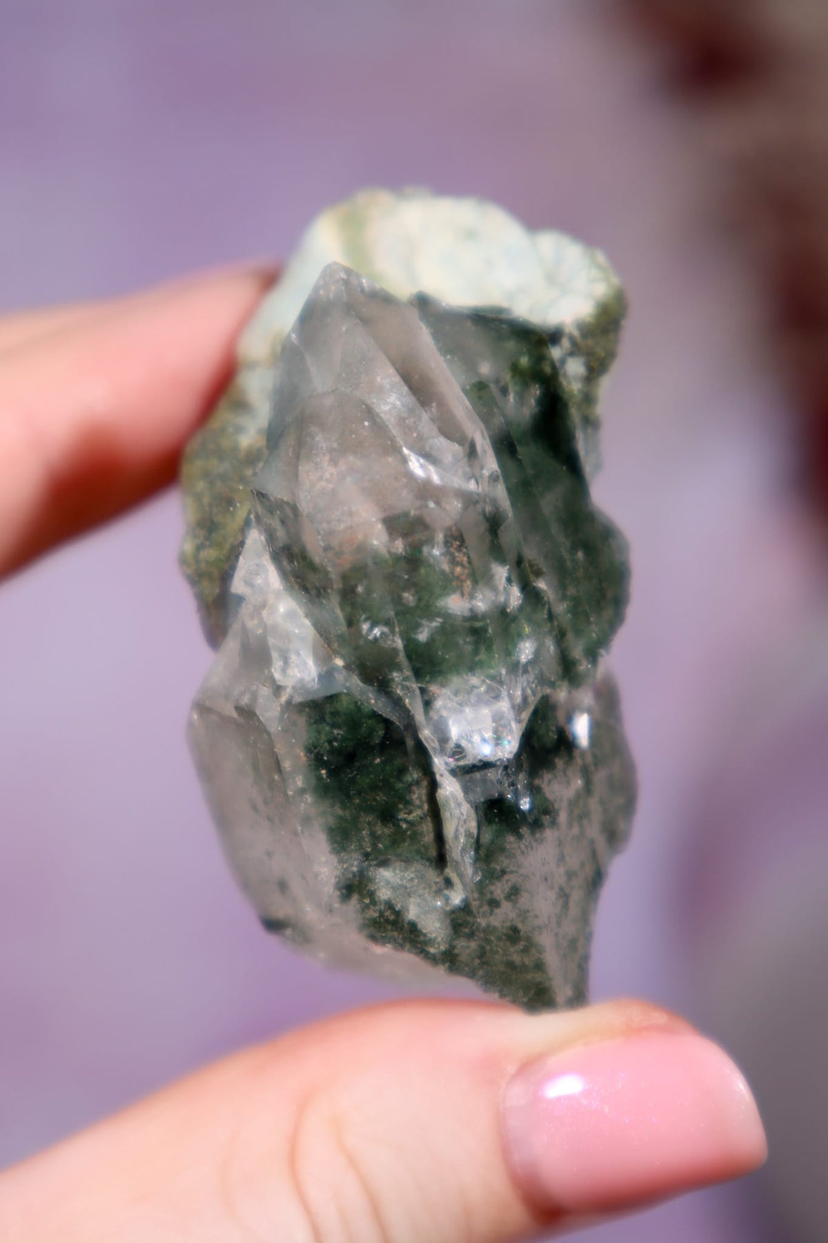 Chlorite in Quartz Cluster | 6 cm | Pakistan Quartz Tali & Loz Crystals
