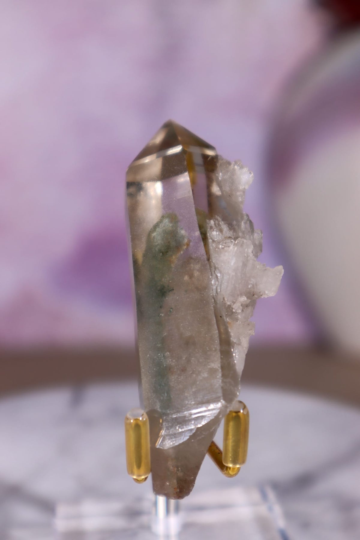 Chlorite in Quartz Point | 7.4 cm | Brazil Quartz Tali & Loz Crystals