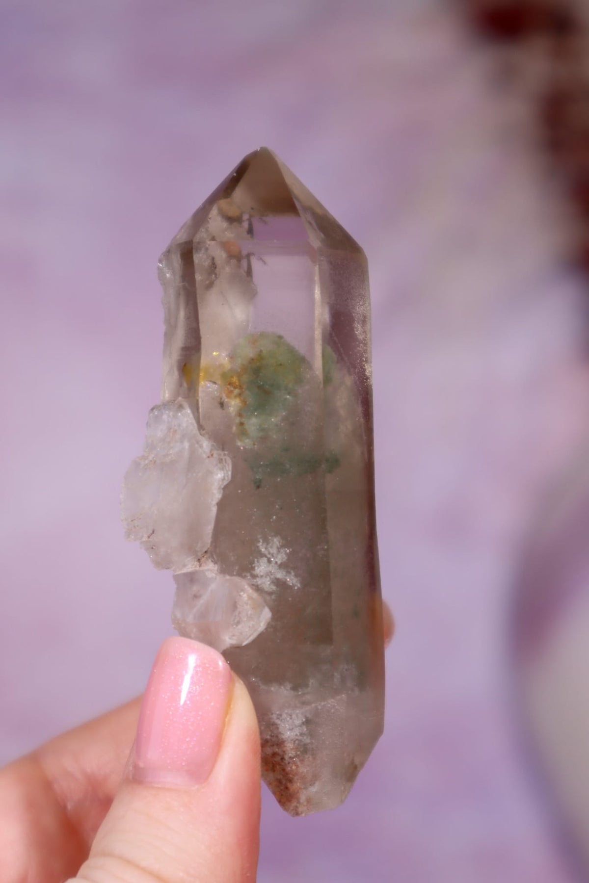 Chlorite in Quartz Point | 7.4 cm | Brazil Quartz Tali & Loz Crystals