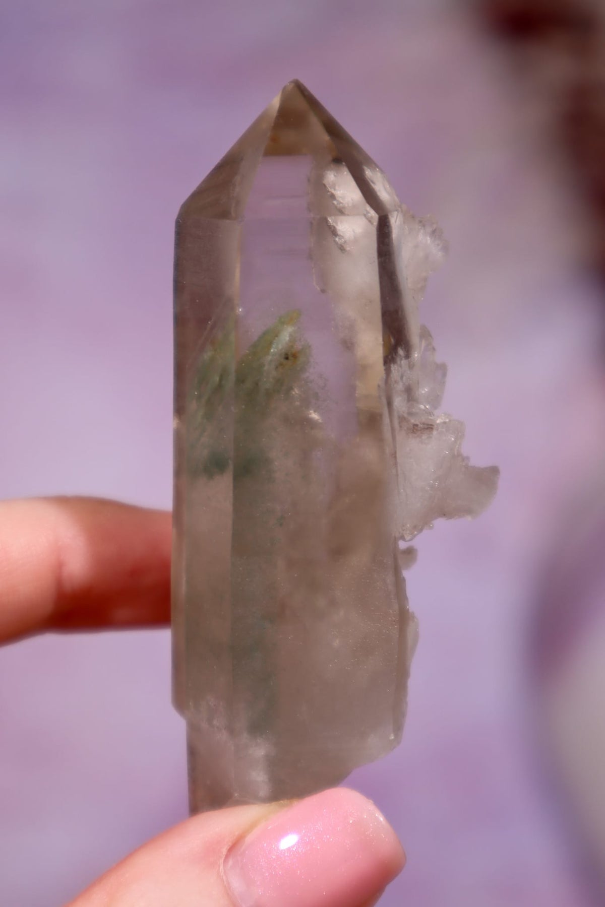 Chlorite in Quartz Point | 7.4 cm | Brazil Quartz Tali & Loz Crystals
