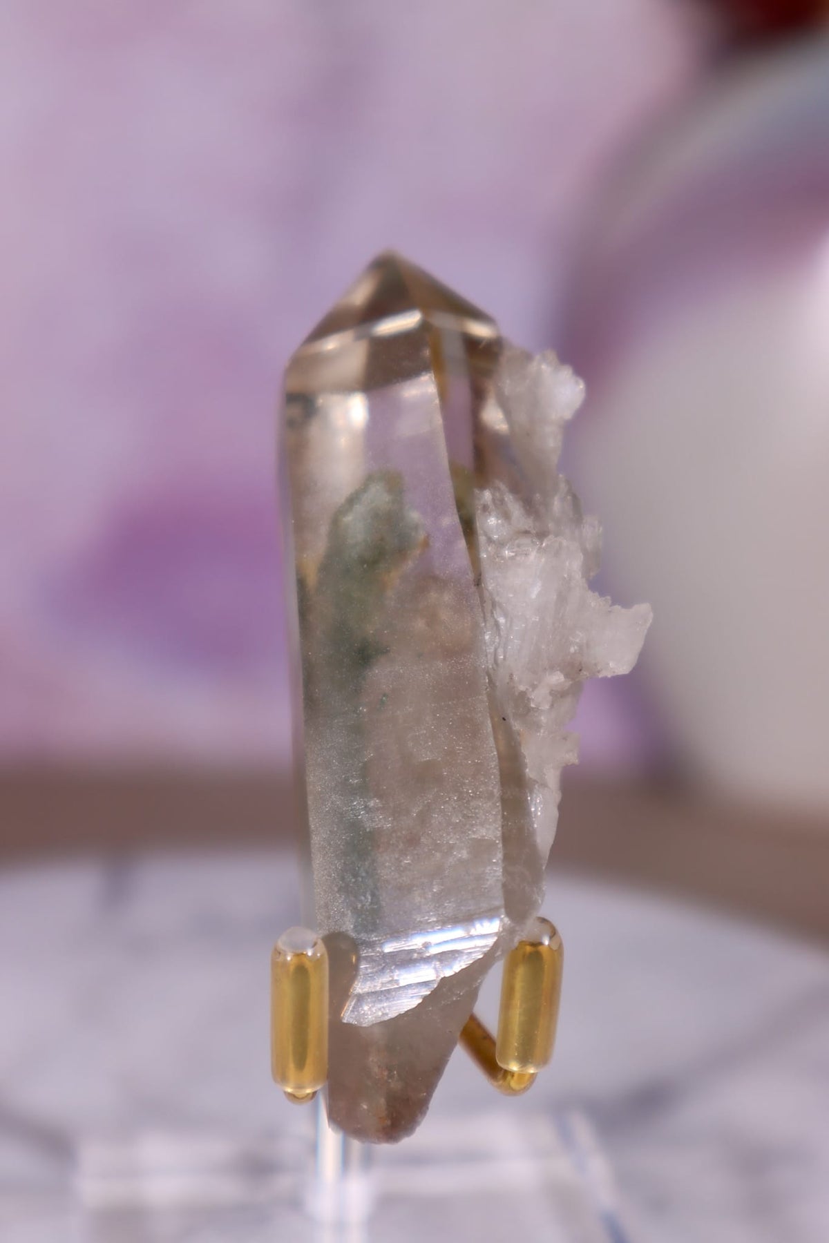 Chlorite in Quartz Point | 7.4 cm | Brazil Quartz Tali & Loz Crystals