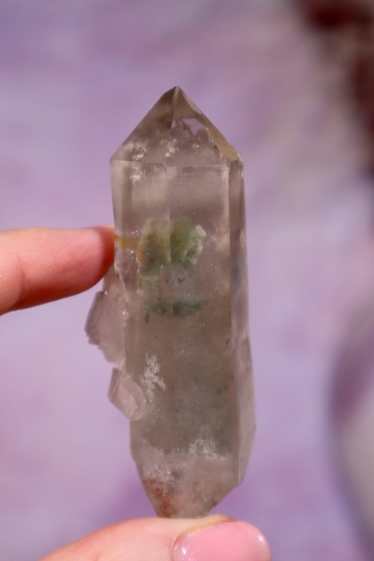 Chlorite in Quartz Point | 7.4 cm | Brazil Quartz Tali & Loz Crystals