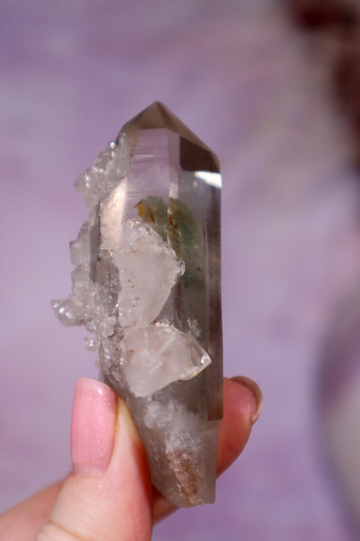 Chlorite in Quartz Point | 7.4 cm | Brazil Quartz Tali & Loz Crystals