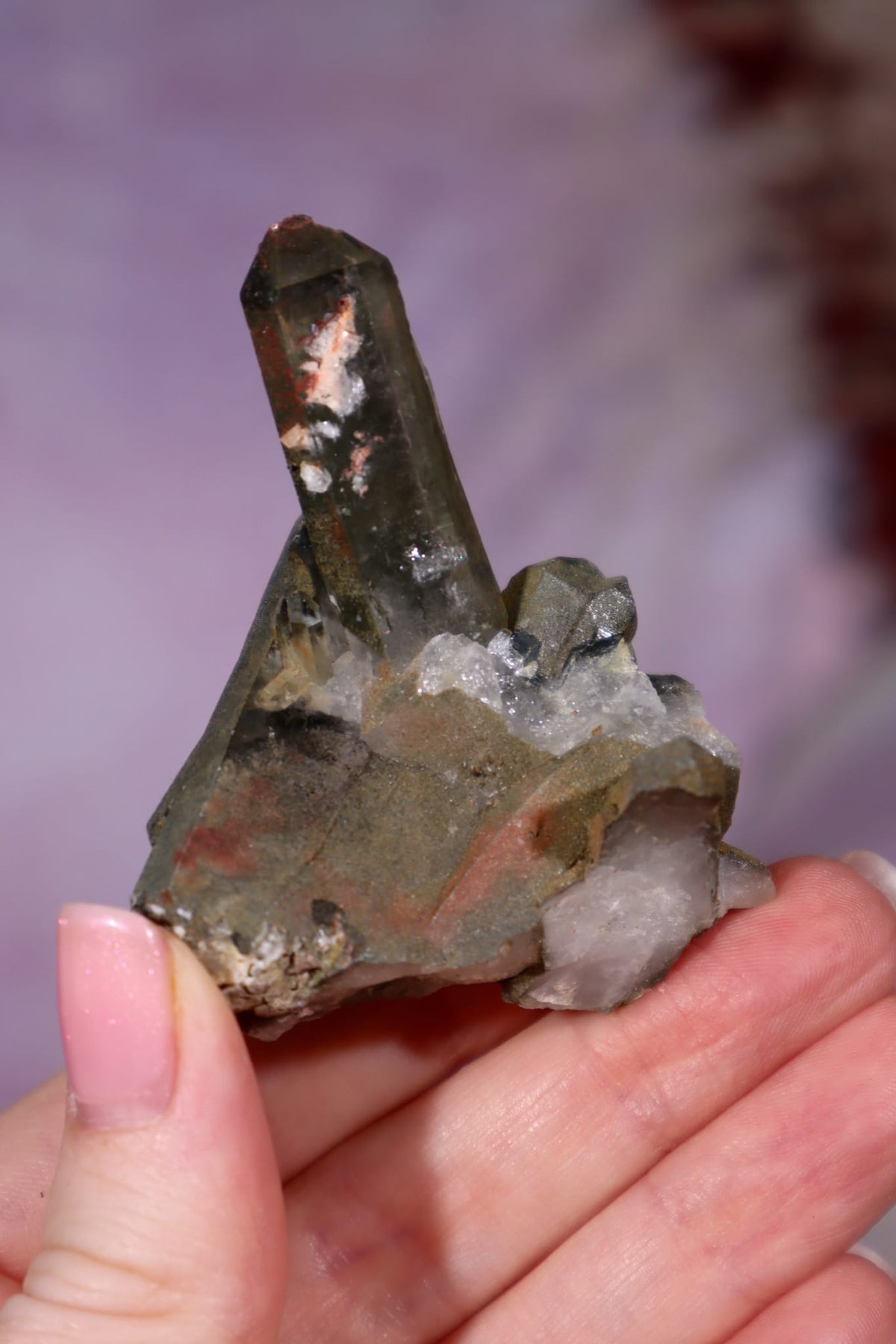 Chlorite in Quartz with Hematite Cluster | 6.5cm | Pakistan Points Tali & Loz Crystals