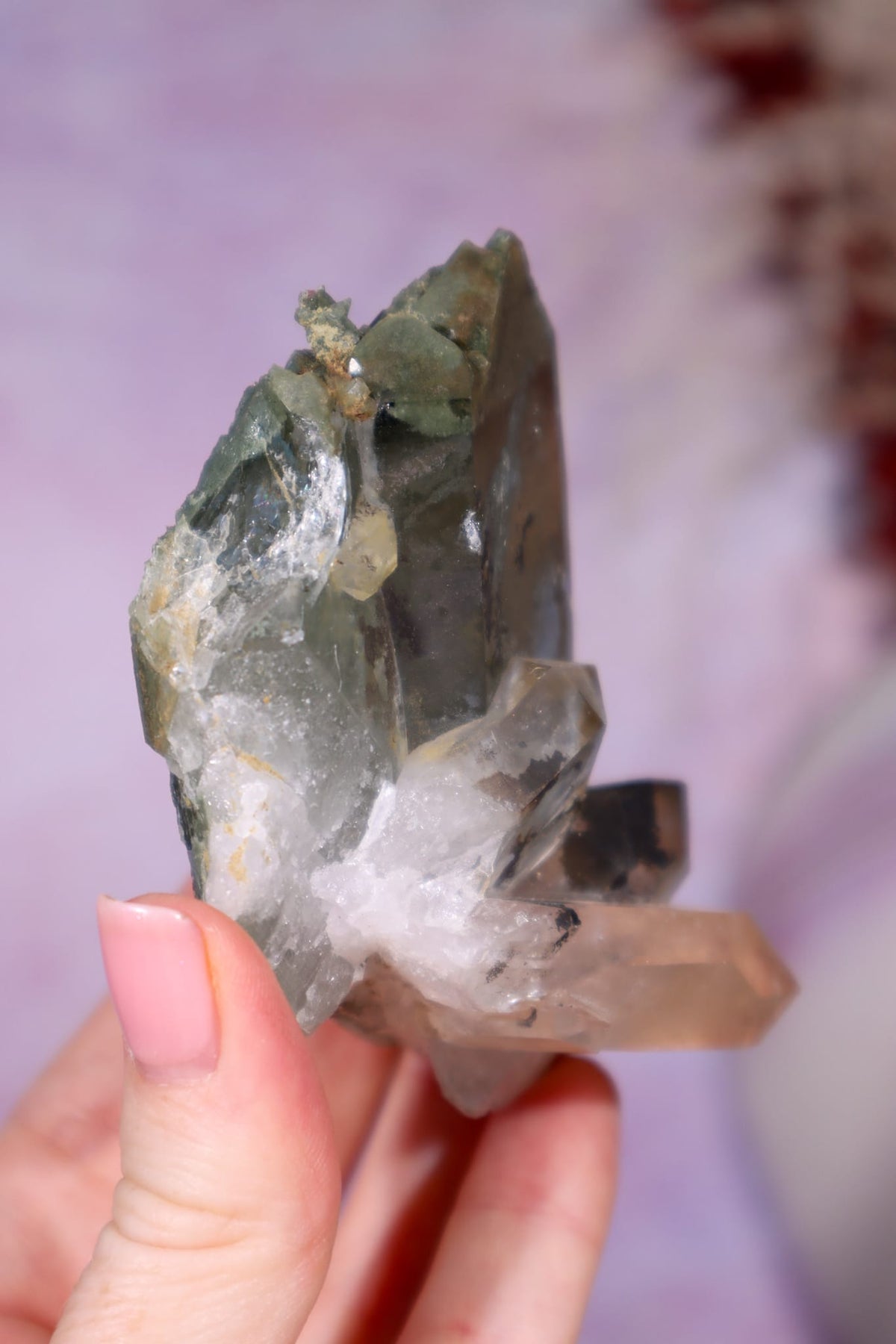 Chlorite in Quartz with Hematite Cluster | 8.4 cm | Pakistan Quartz Tali & Loz Crystals