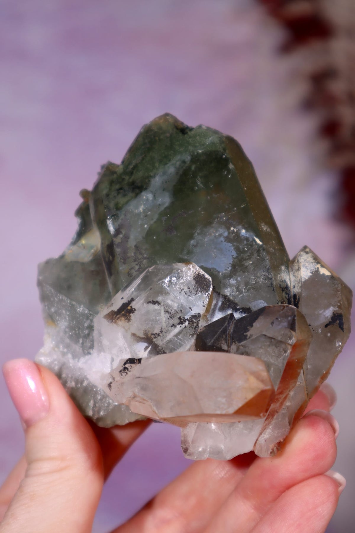 Chlorite in Quartz with Hematite Cluster | 8.4 cm | Pakistan Quartz Tali & Loz Crystals