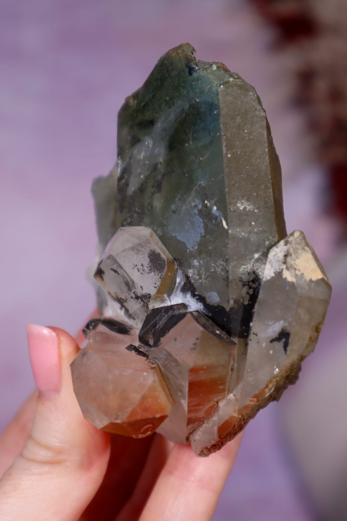 Chlorite in Quartz with Hematite Cluster | 8.4 cm | Pakistan Quartz Tali & Loz Crystals