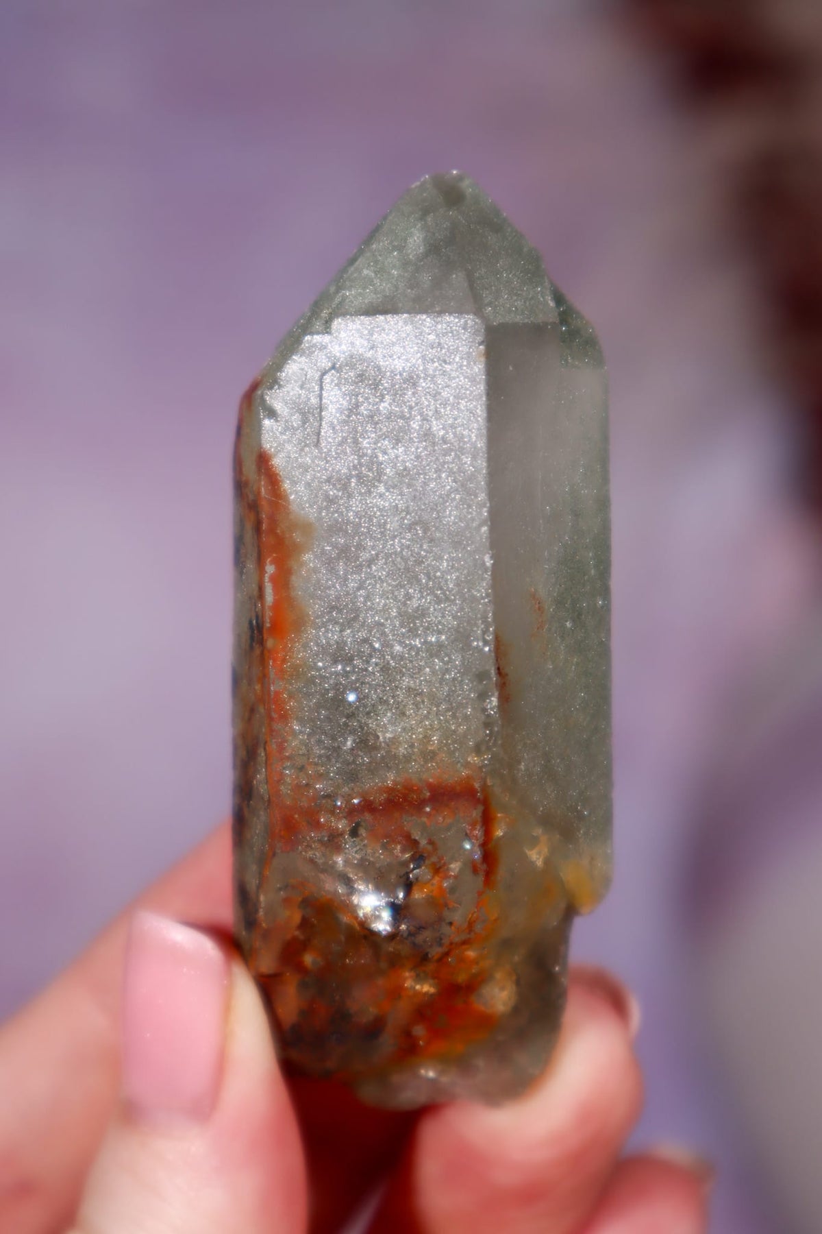 Chlorite in Quartz with Hematite Point | 7cm | Pakistan Points Tali & Loz Crystals