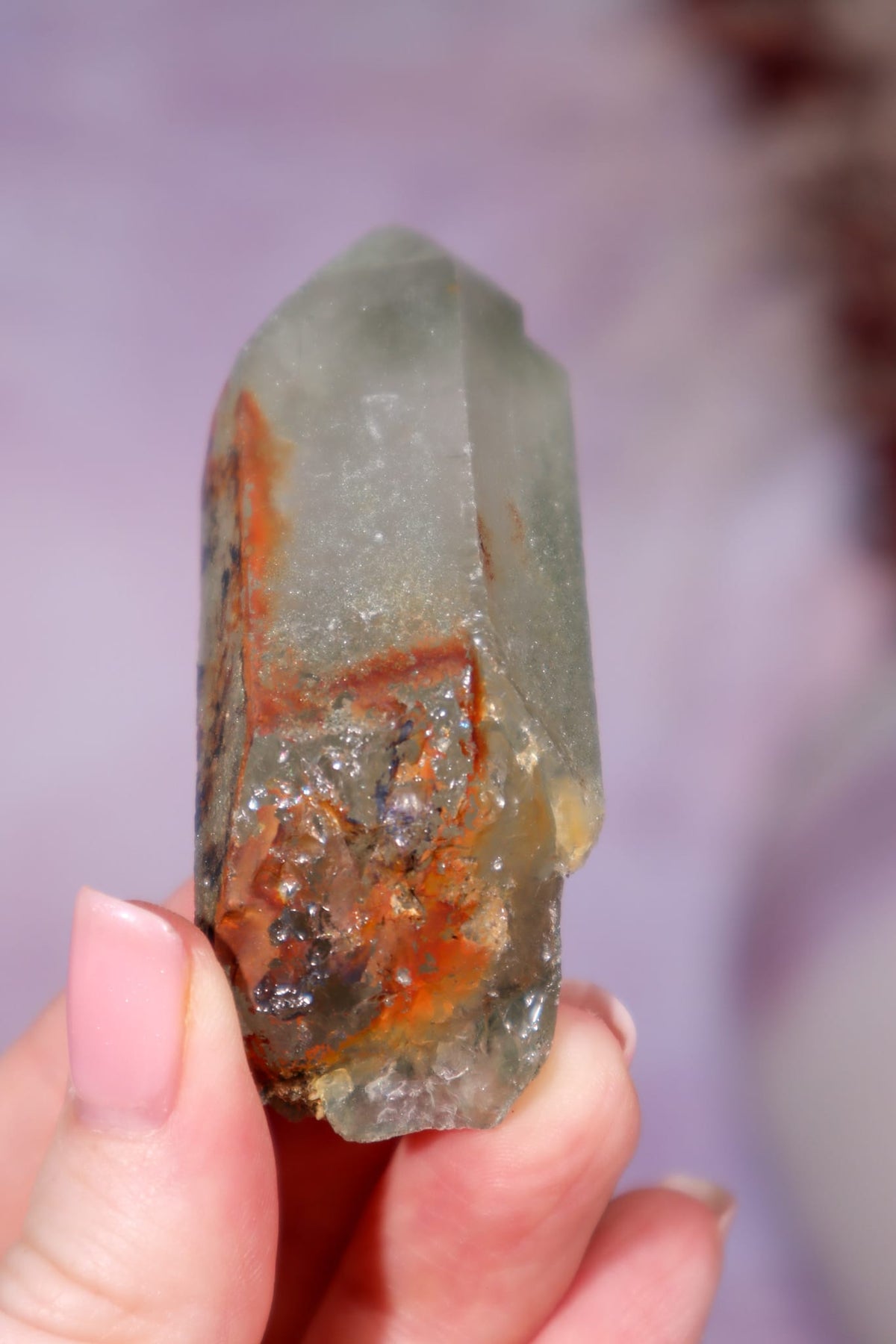 Chlorite in Quartz with Hematite Point | 7cm | Pakistan Points Tali & Loz Crystals