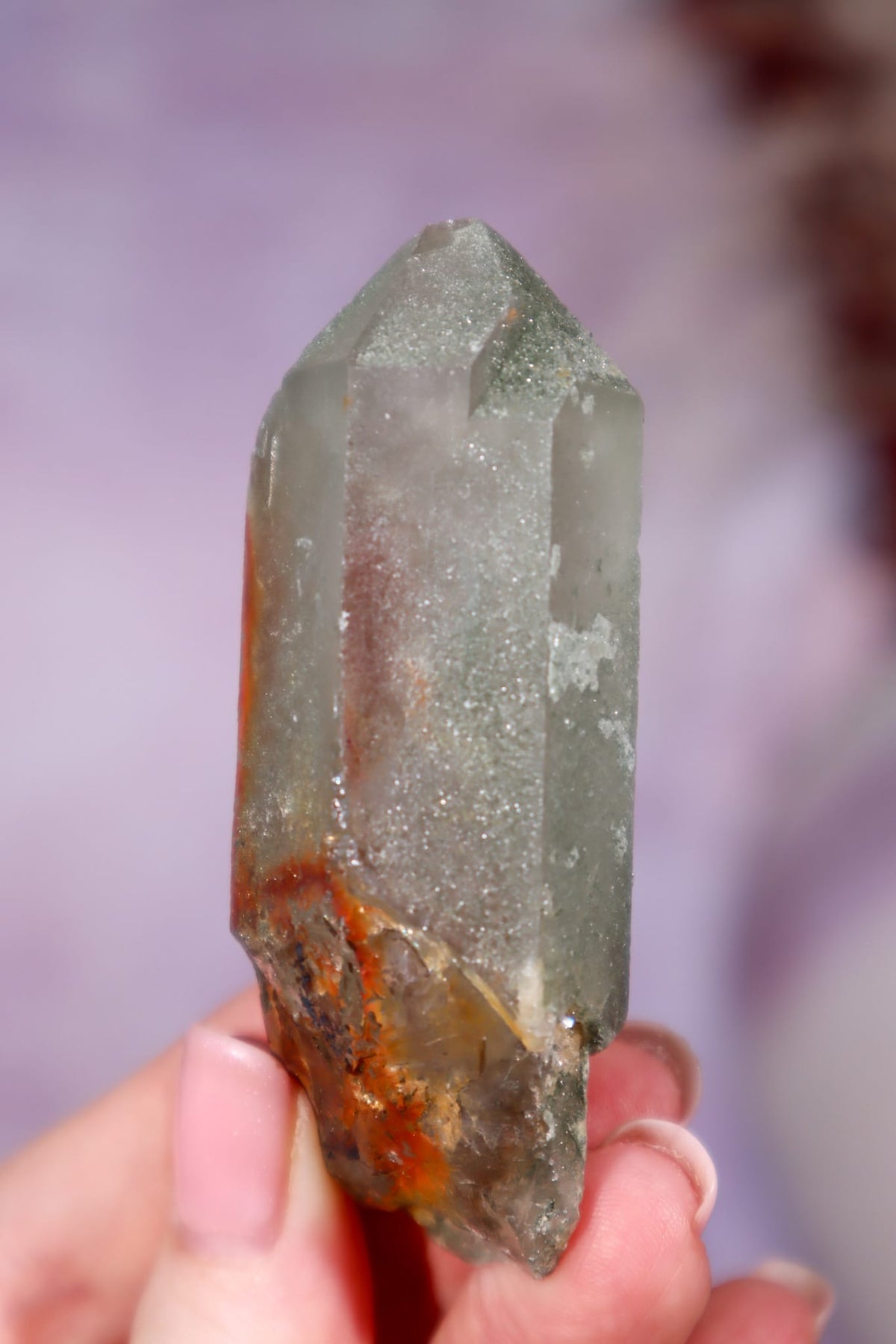 Chlorite in Quartz with Hematite Point | 7cm | Pakistan Points Tali & Loz Crystals