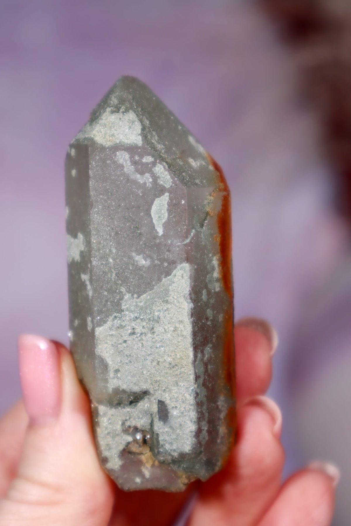 Chlorite in Quartz with Hematite Point | 7cm | Pakistan Points Tali & Loz Crystals