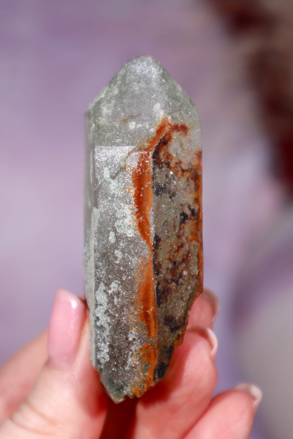 Chlorite in Quartz with Hematite Point | 7cm | Pakistan Points Tali & Loz Crystals