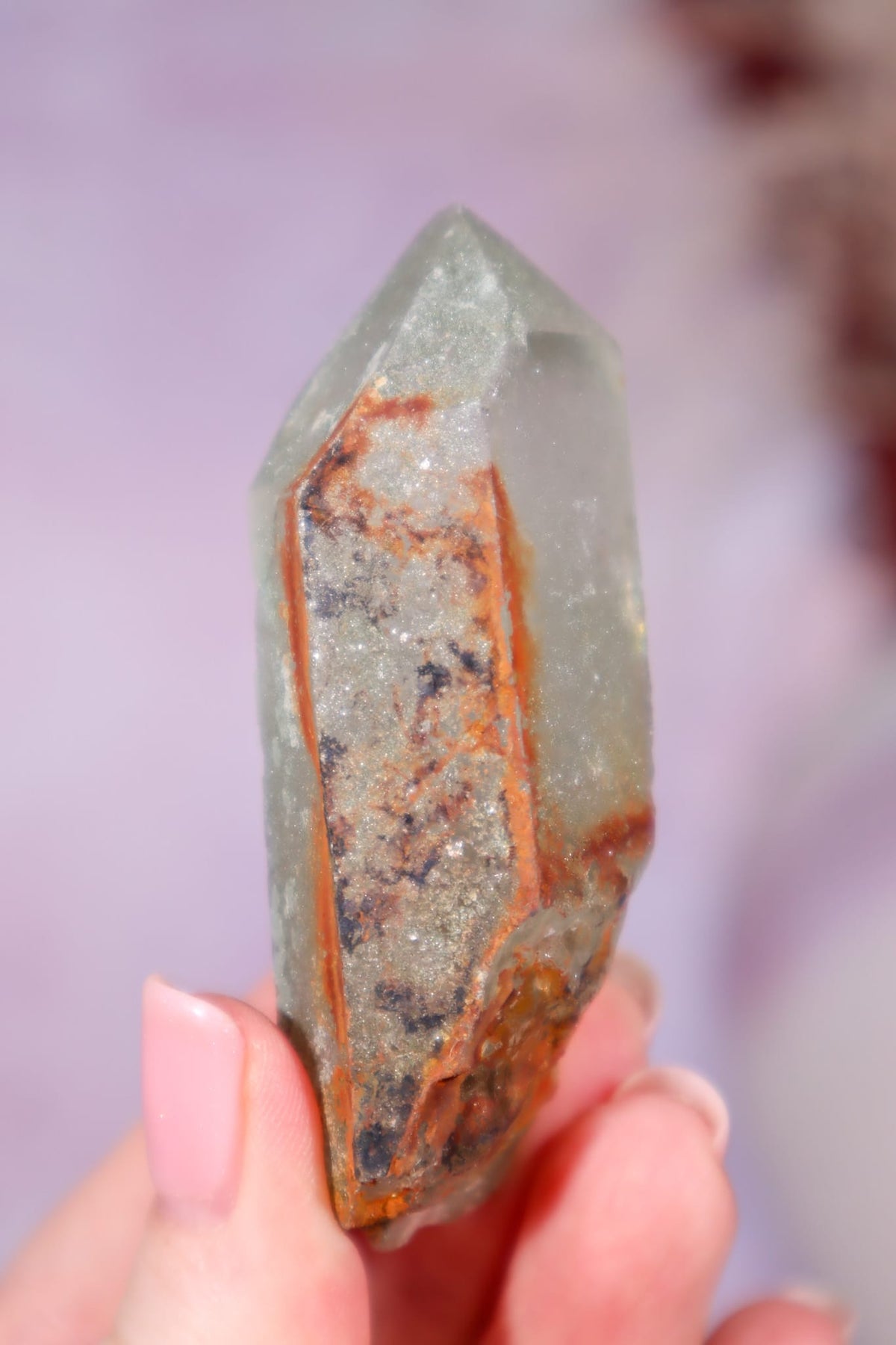 Chlorite in Quartz with Hematite Point | 7cm | Pakistan Points Tali & Loz Crystals