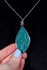 Chrysocolla Pendant 6cm Set In 925 Silver With Chain Jewellery Tali & Loz Crystals