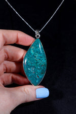 Chrysocolla Pendant 6cm Set In 925 Silver With Chain Jewellery Tali & Loz Crystals