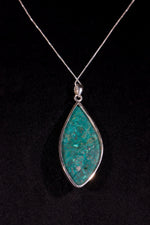 Chrysocolla Pendant 6cm Set In 925 Silver With Chain Jewellery Tali & Loz Crystals