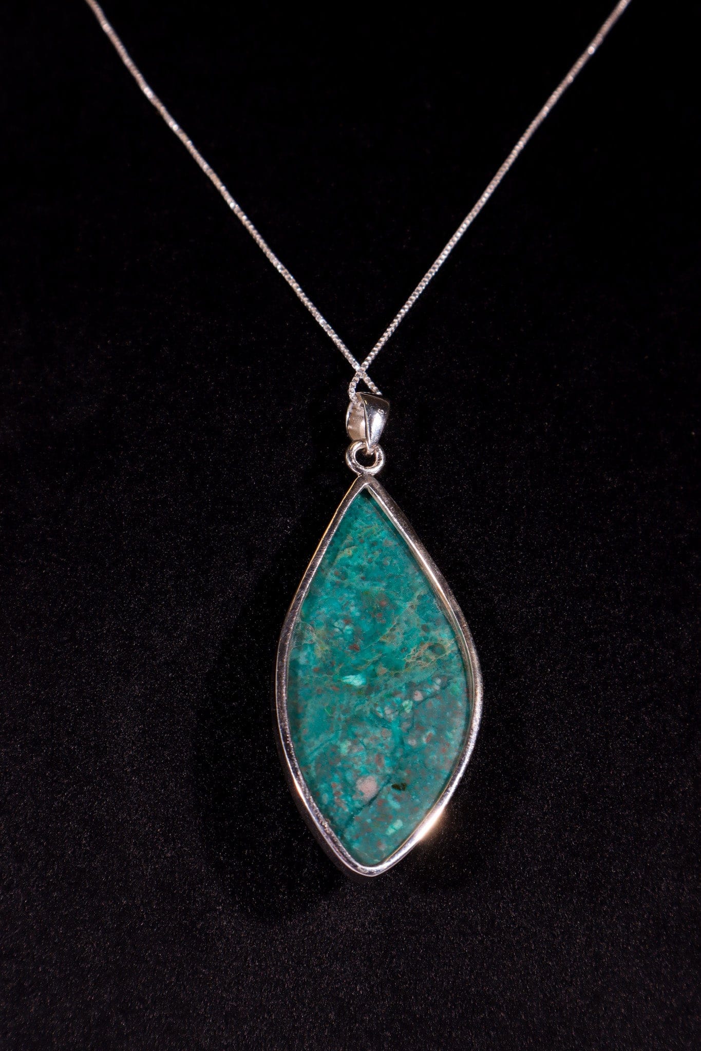 Chrysocolla Pendant 6cm Set In 925 Silver With Chain Jewellery Tali & Loz Crystals