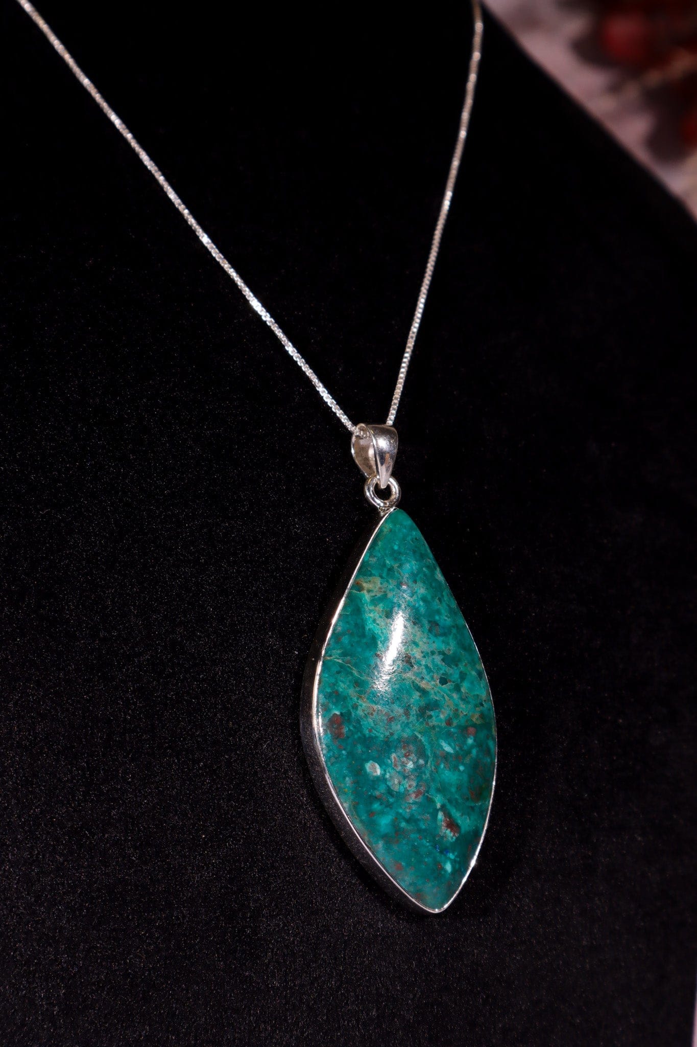 Chrysocolla Pendant 6cm Set In 925 Silver With Chain Jewellery Tali & Loz Crystals