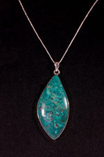 Chrysocolla Pendant 6cm Set In 925 Silver With Chain Jewellery Tali & Loz Crystals