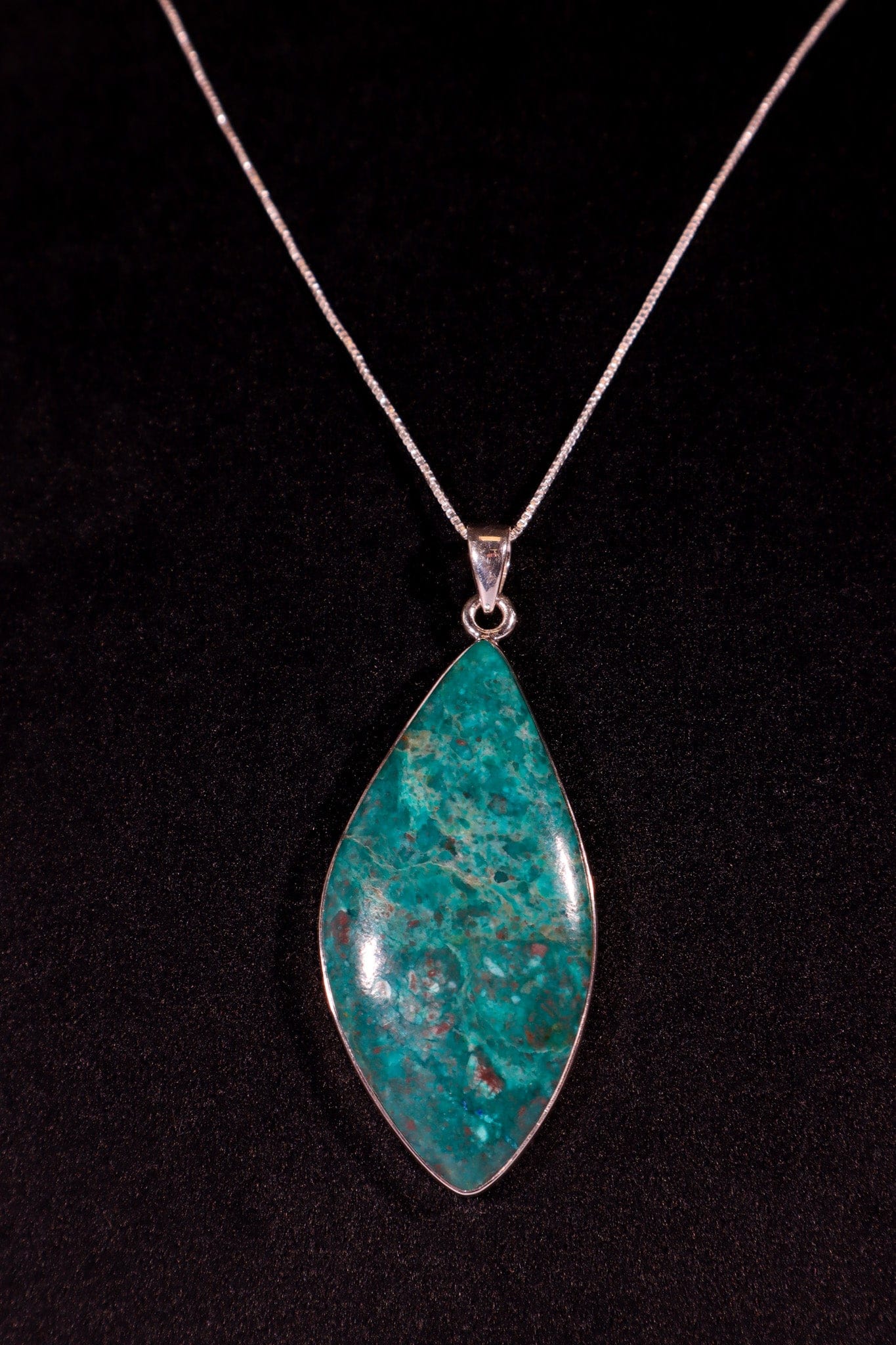Chrysocolla Pendant 6cm Set In 925 Silver With Chain Jewellery Tali & Loz Crystals