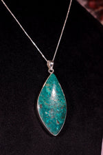 Chrysocolla Pendant 6cm Set In 925 Silver With Chain Jewellery Tali & Loz Crystals