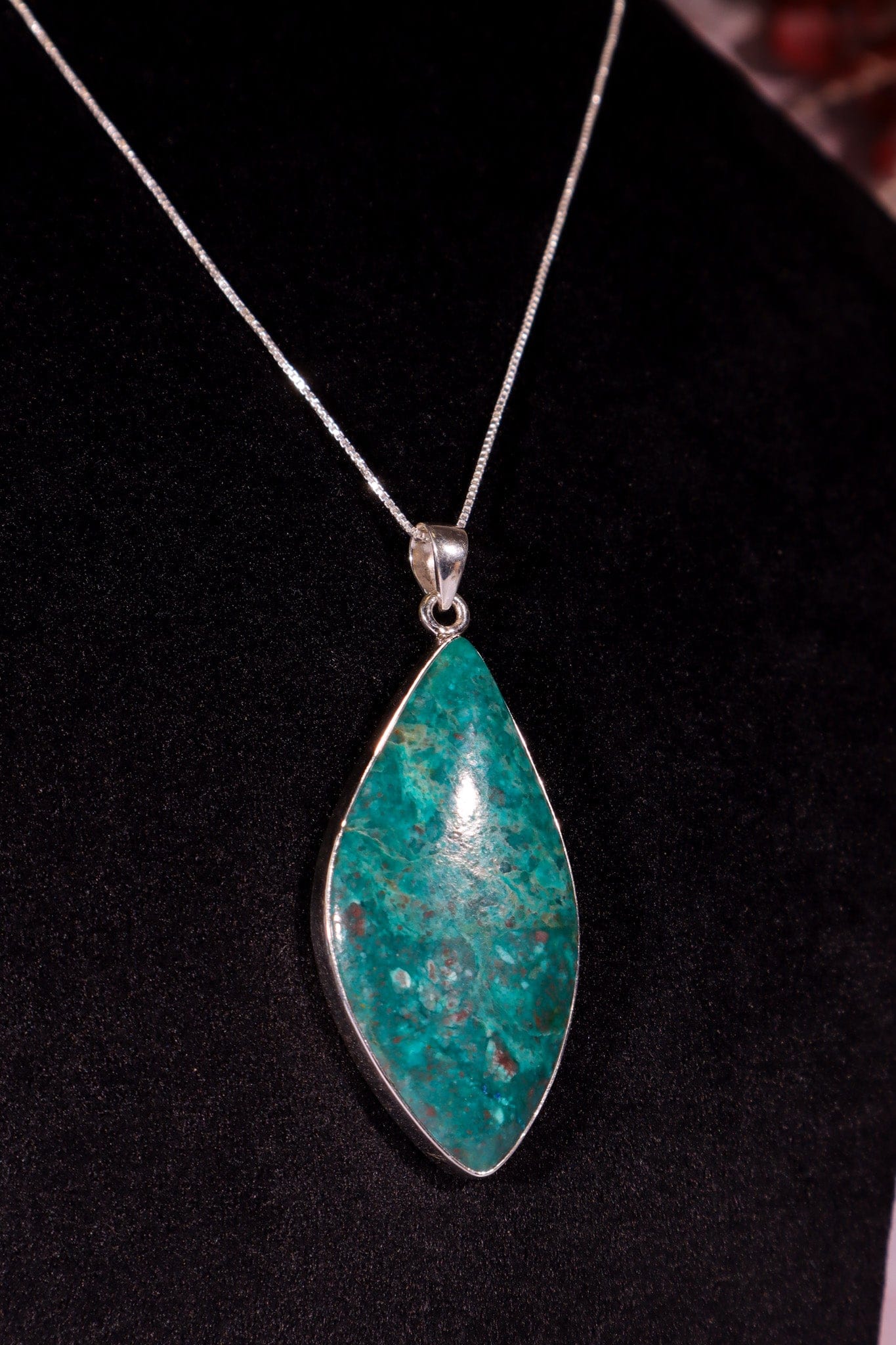Chrysocolla Pendant 6cm Set In 925 Silver With Chain Jewellery Tali & Loz Crystals