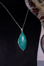 Chrysocolla Pendant 6cm Set In 925 Silver With Chain Jewellery Tali & Loz Crystals
