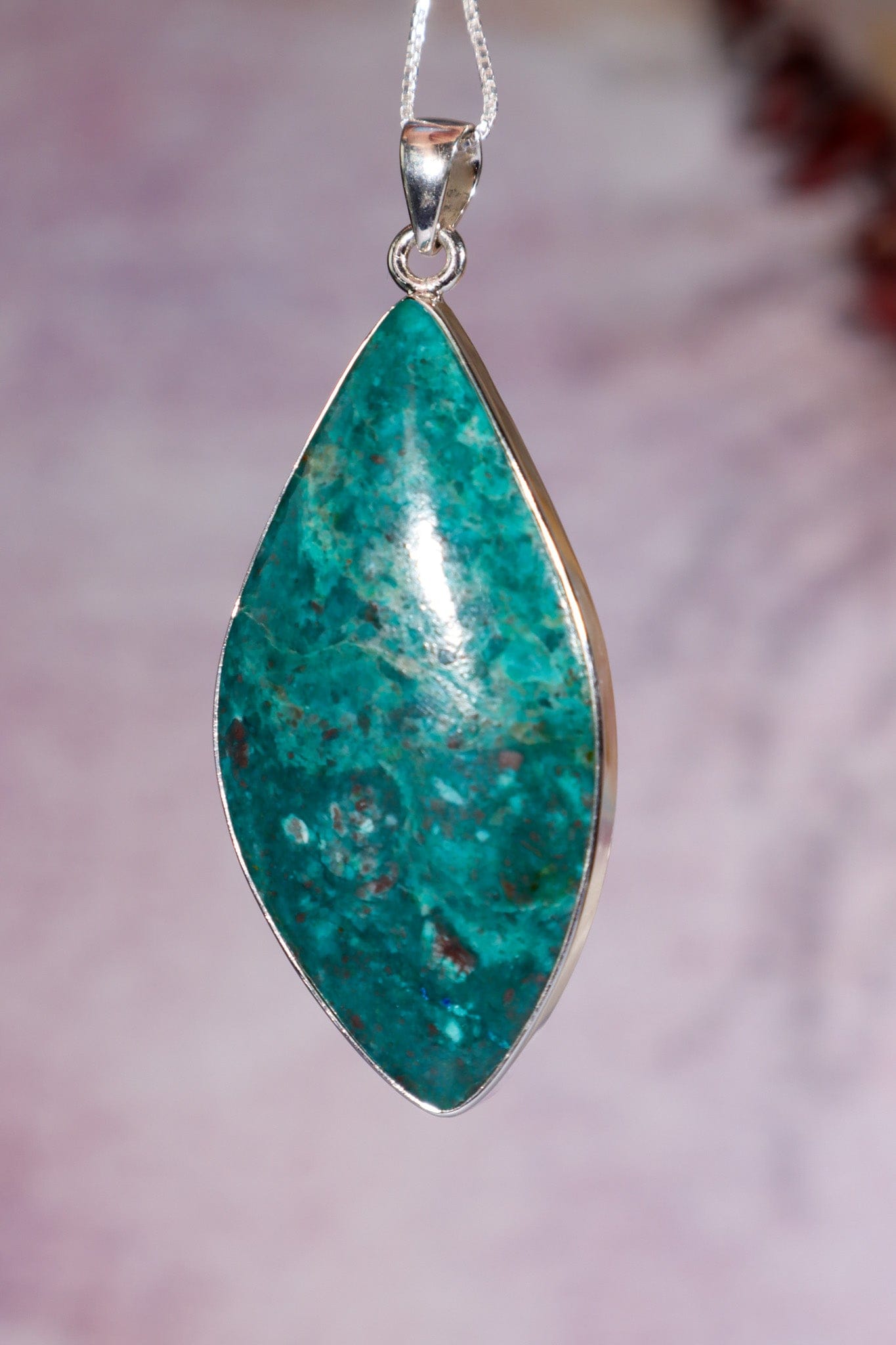Chrysocolla Pendant 6cm Set In 925 Silver With Chain Jewellery Tali & Loz Crystals