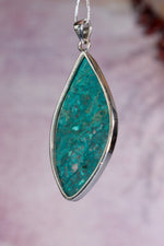 Chrysocolla Pendant 6cm Set In 925 Silver With Chain Jewellery Tali & Loz Crystals