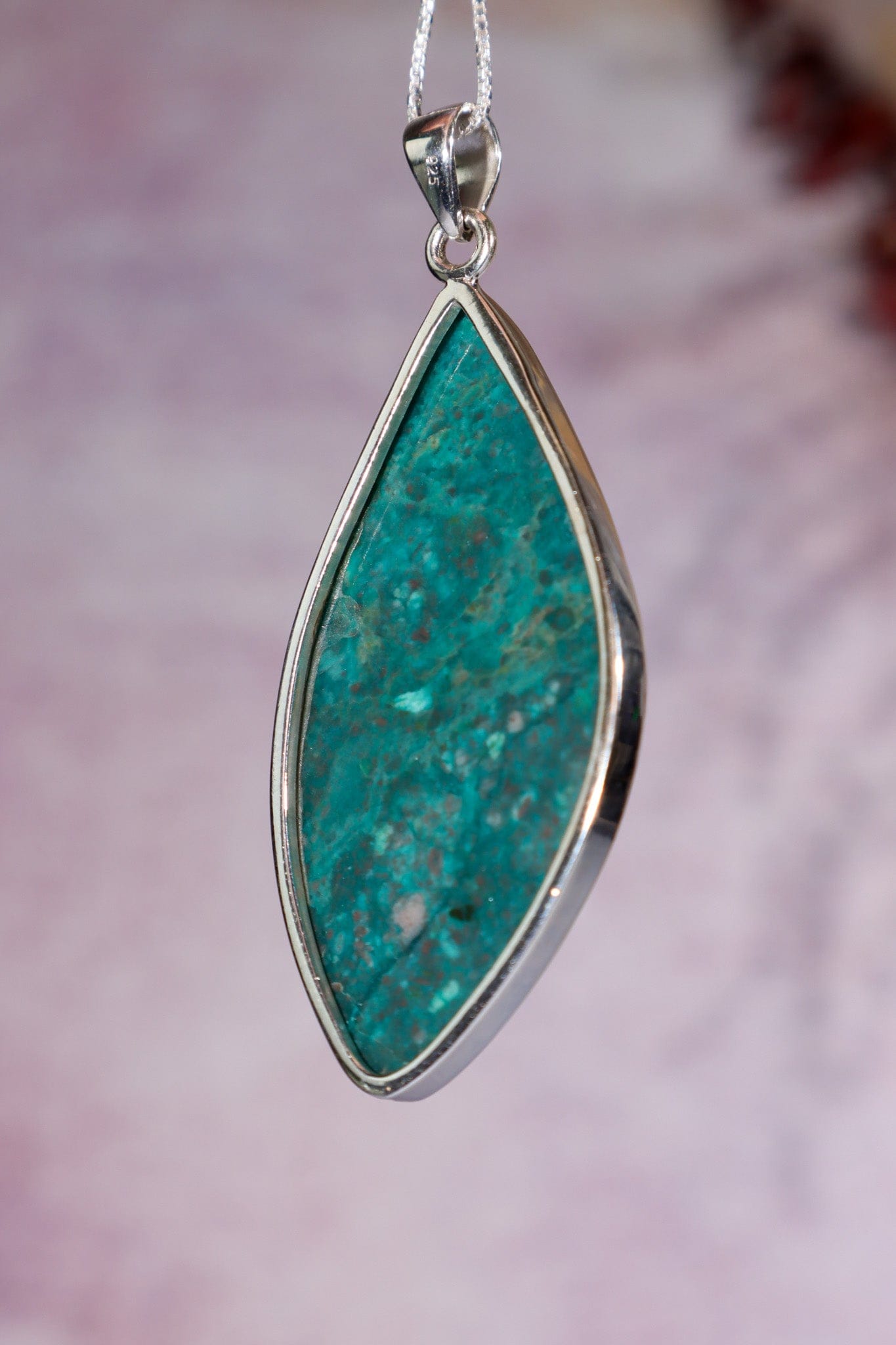 Chrysocolla Pendant 6cm Set In 925 Silver With Chain Jewellery Tali & Loz Crystals