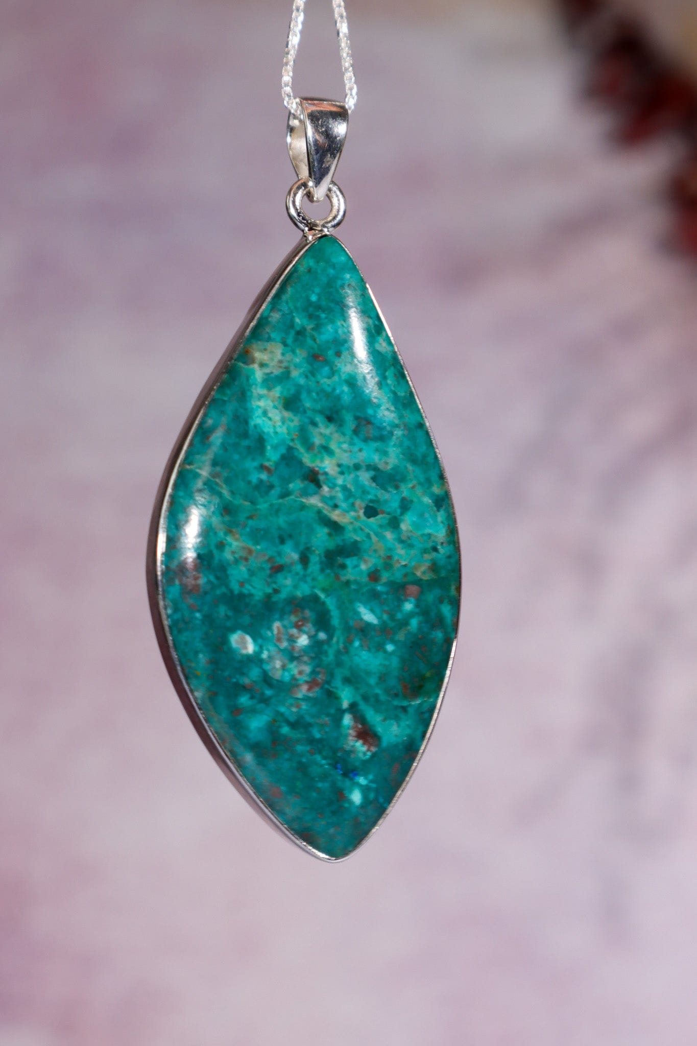 Chrysocolla Pendant 6cm Set In 925 Silver With Chain Jewellery Tali & Loz Crystals