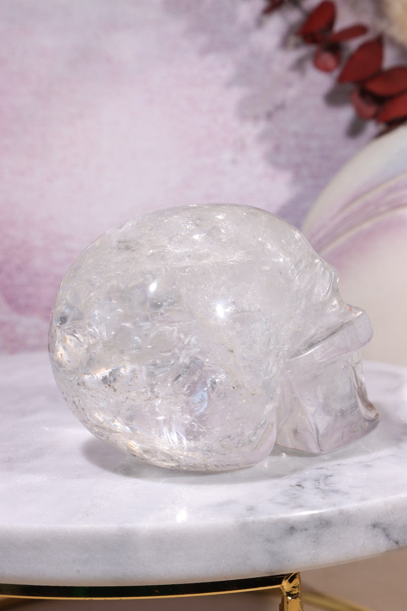 Clear Quartz with Graphite Inclusions Skull Carving Tali & Loz Crystals