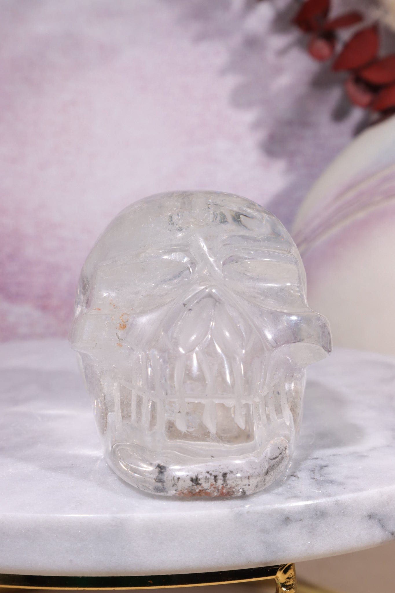 Clear Quartz with Graphite Inclusions Skull Carving Tali & Loz Crystals
