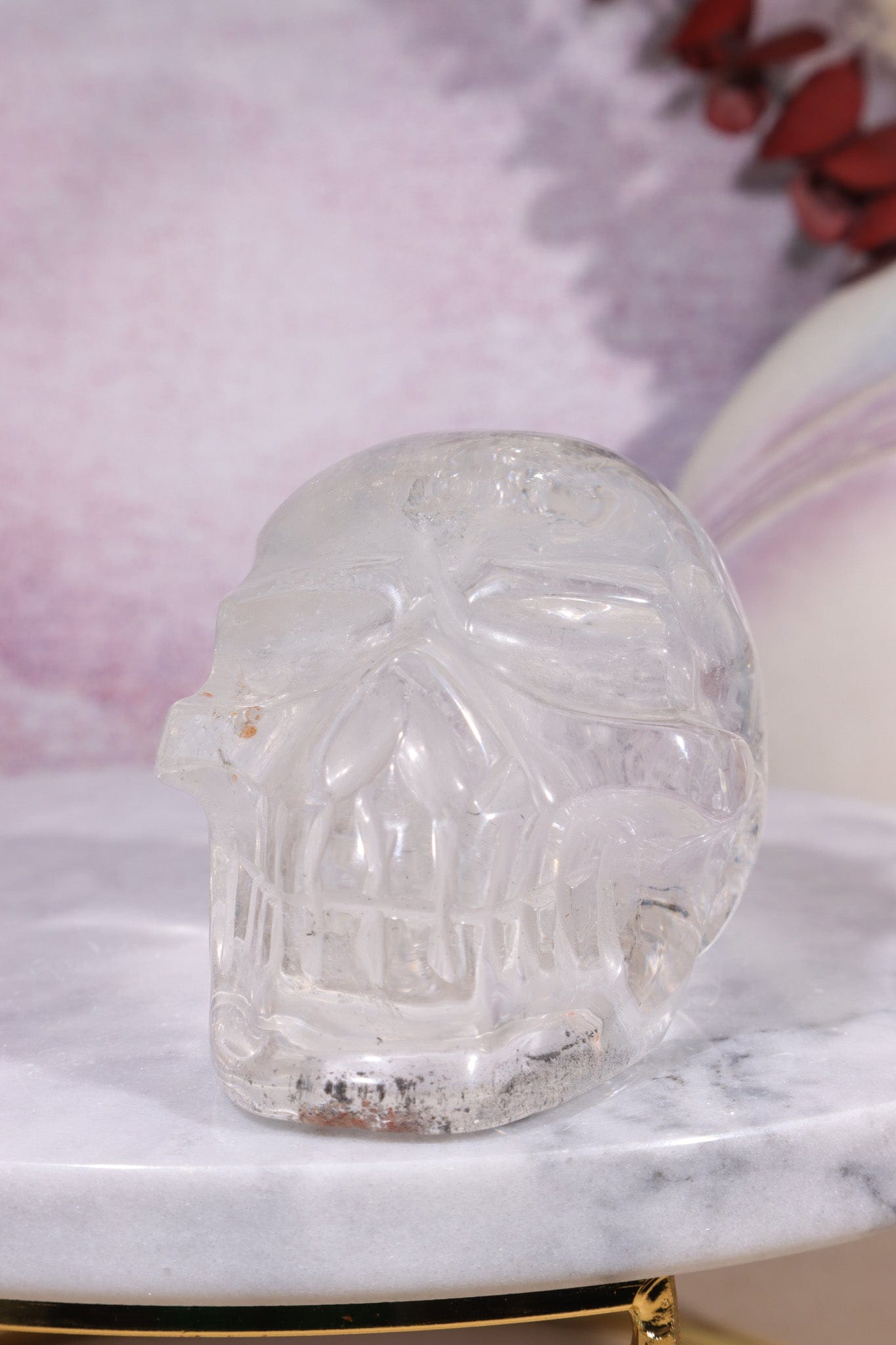 Clear Quartz with Graphite Inclusions Skull Carving Tali & Loz Crystals