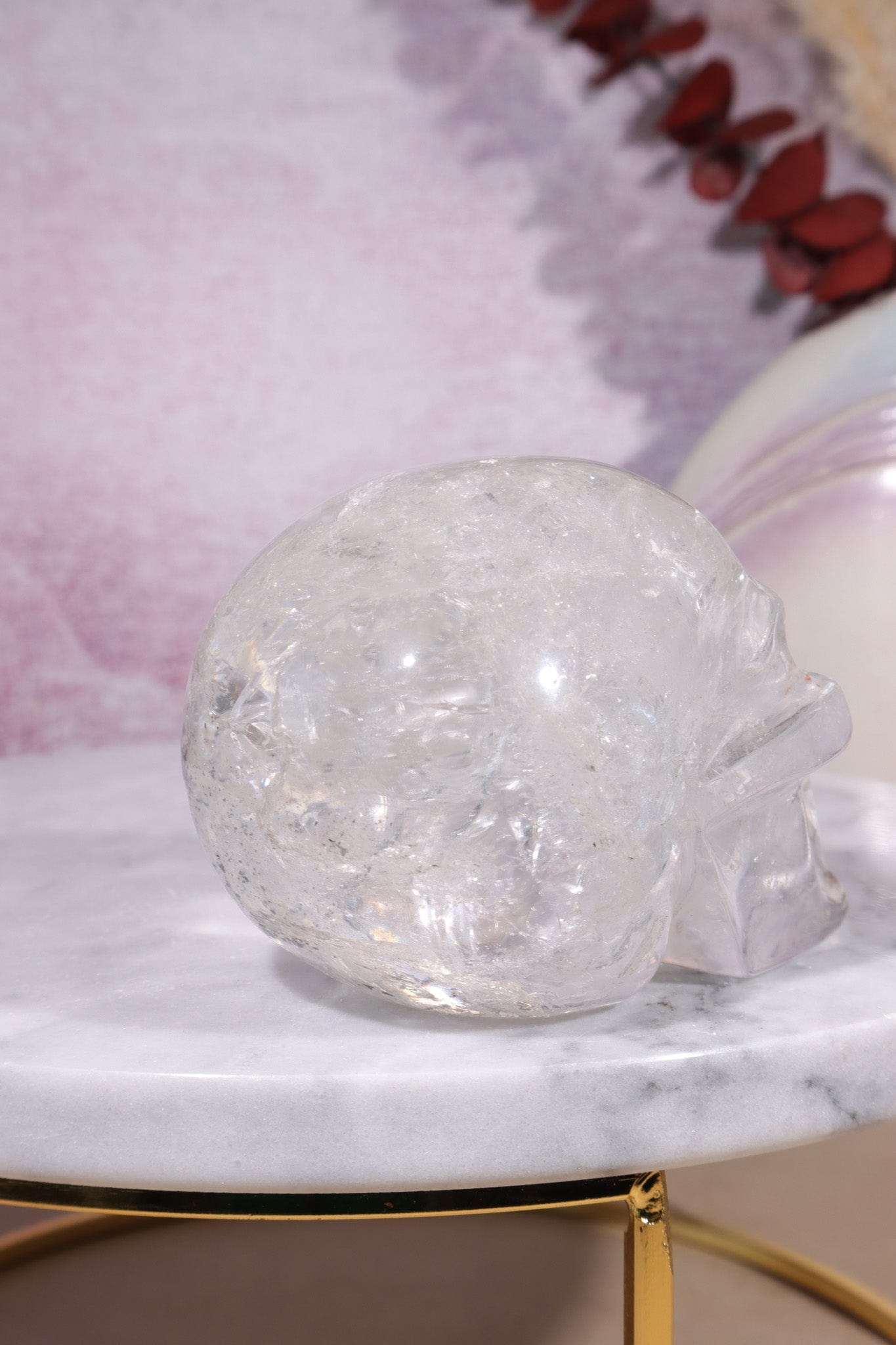 Clear Quartz with Graphite Inclusions Skull Carving Tali & Loz Crystals