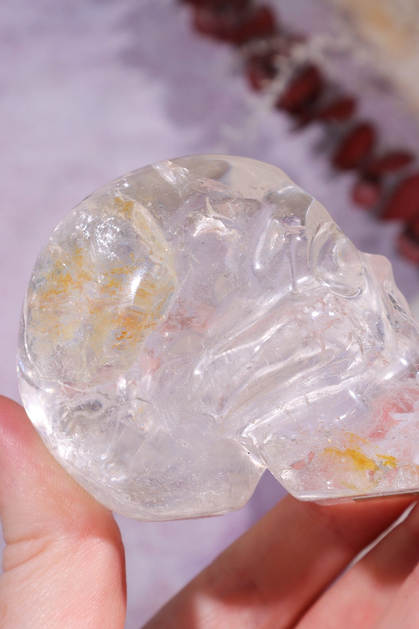 Clear Quartz with Iron Inclusions Skull Carving Tali & Loz Crystals