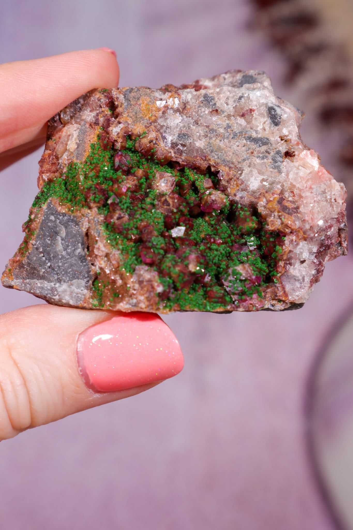 Cobaltoan Calcite with Malachite | DRC Minerals Tali & Loz Crystals