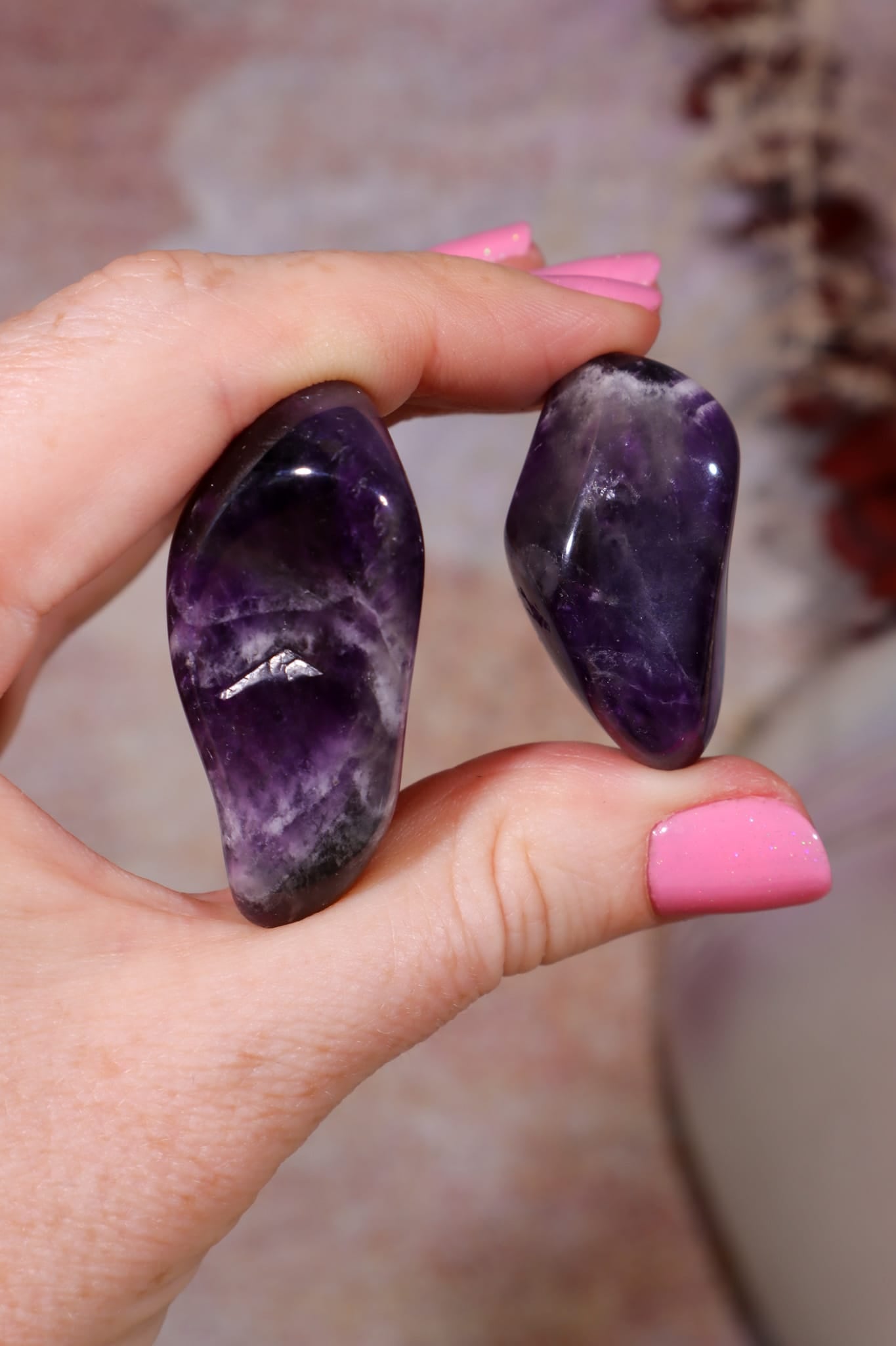 Dark Amethyst Tumblestones | Some Chevron | 33mm | Brazil Tumblestones Tali & Loz Crystals