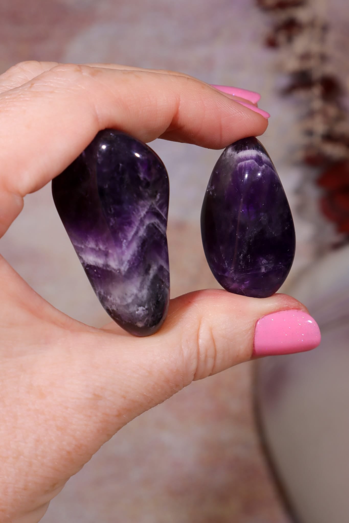 Dark Amethyst Tumblestones | Some Chevron | 33mm | Brazil Tumblestones Tali & Loz Crystals