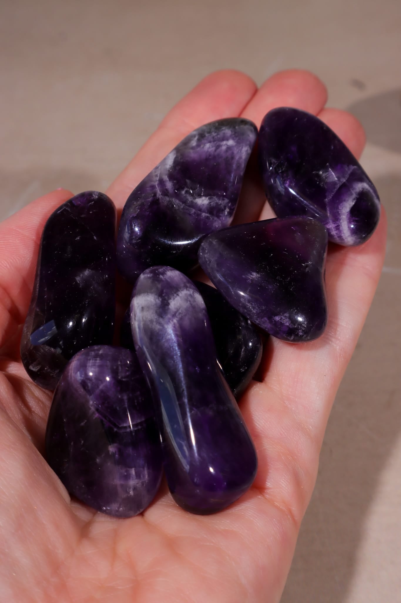 Dark Amethyst Tumblestones | Some Chevron | 33mm | Brazil Tumblestones Tali & Loz Crystals