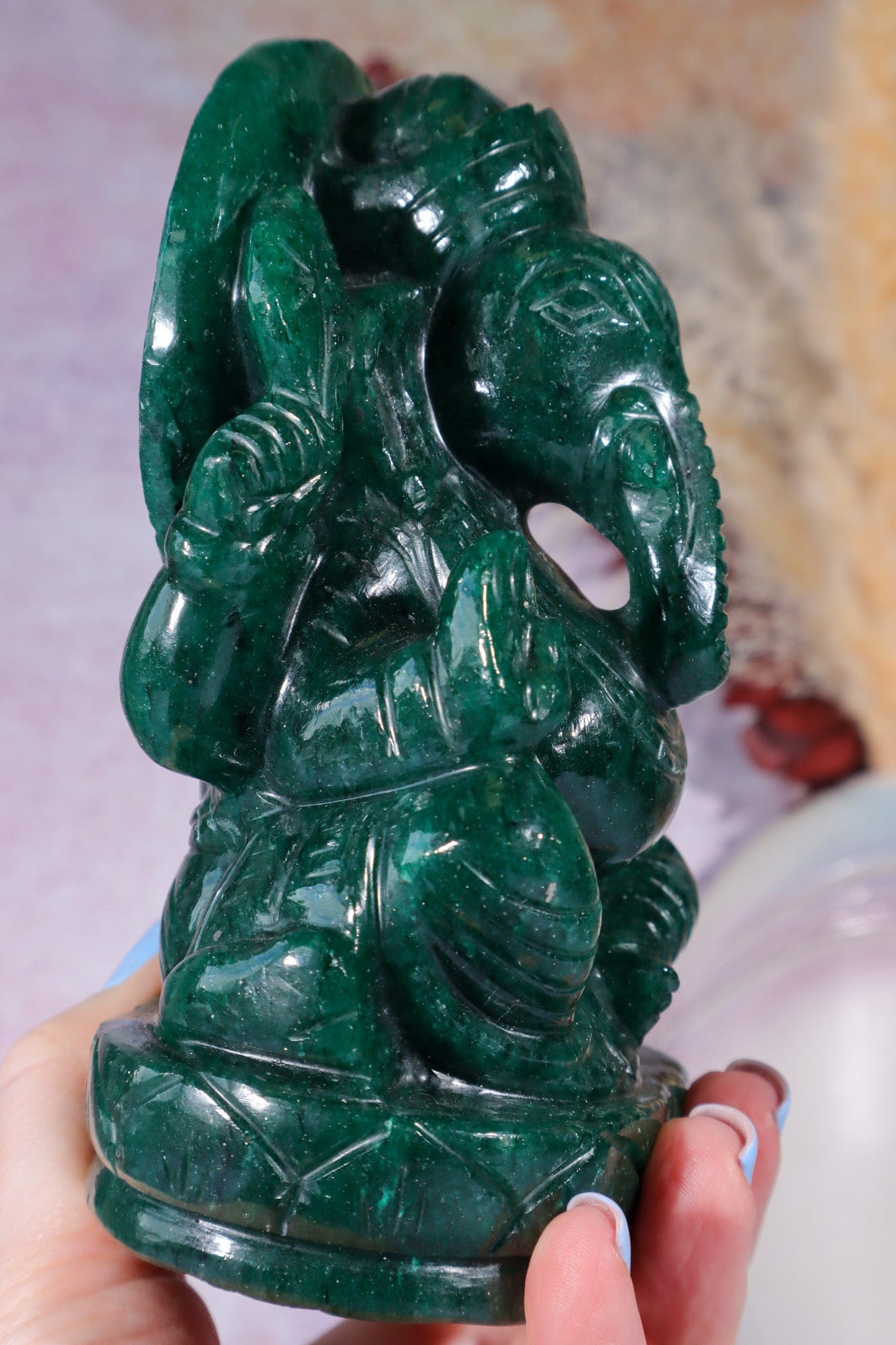 Dark Green Aventurine Ganesh, New Zealand 0.9KG Ganesh Tali & Loz Crystals