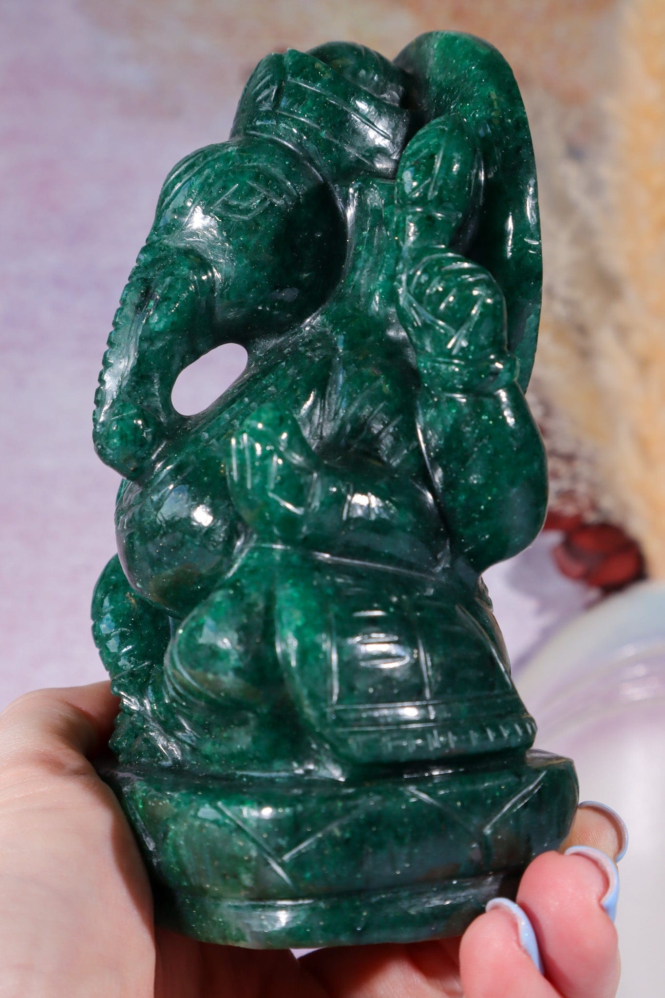 Dark Green Aventurine Ganesh, New Zealand 0.9KG Ganesh Tali & Loz Crystals
