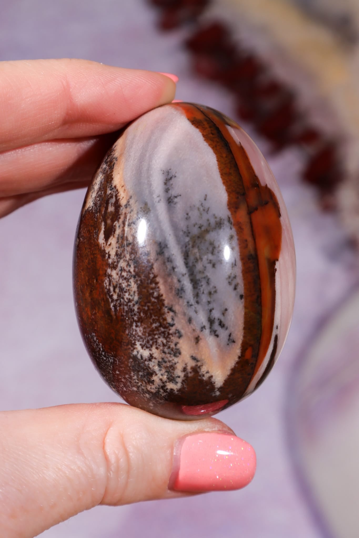 Dendritic Pink & Brown Agate Egg 5.7cm, Mexico Eggs Tali & Loz Crystals