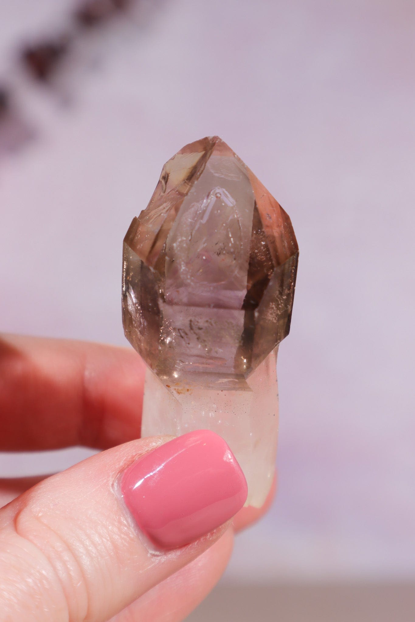 Enhydro Smokey and Amethyst Phantom Scepter 5.5cm - Tali & Loz Crystals