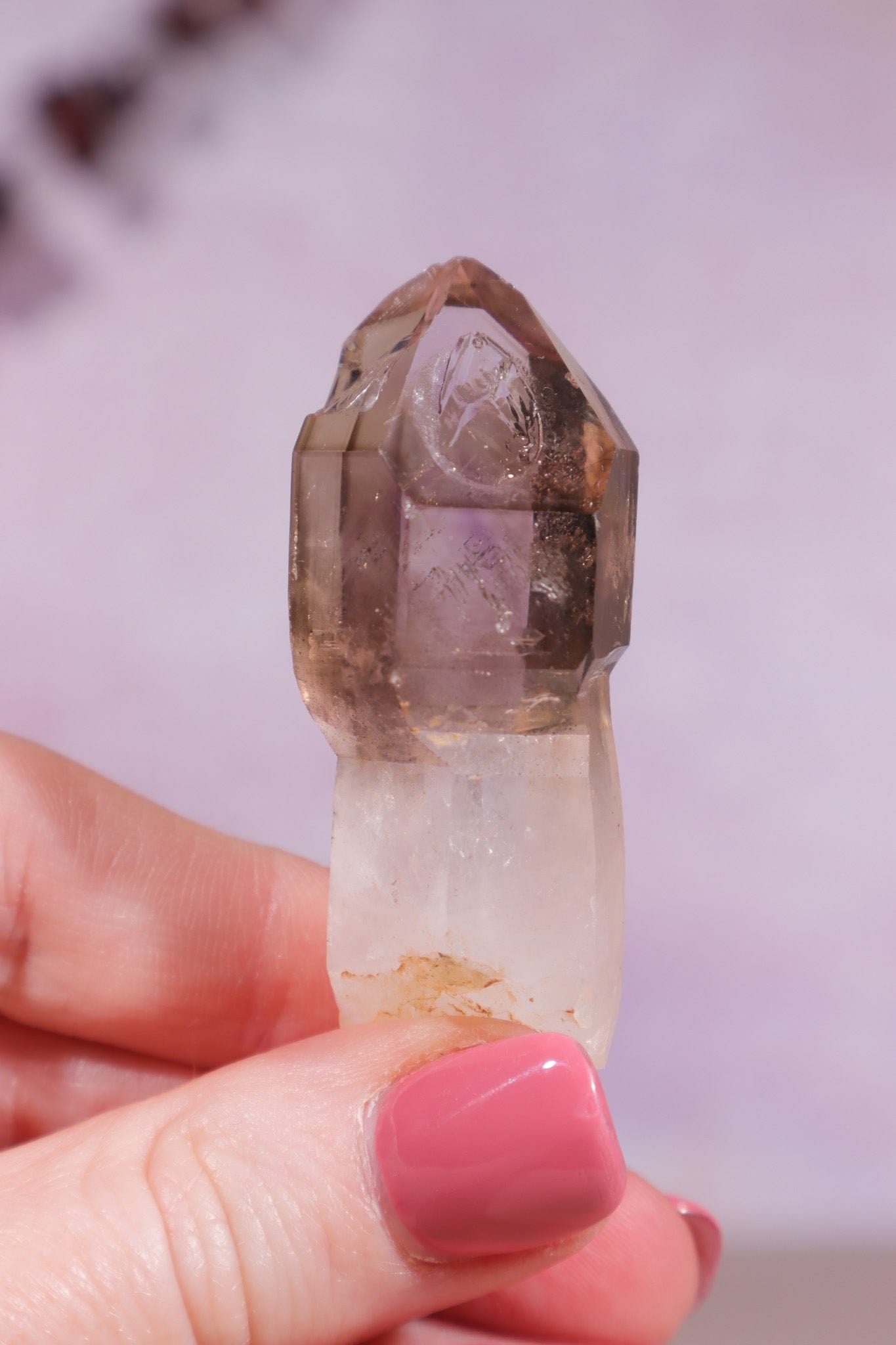 Enhydro Smokey and Amethyst Phantom Scepter 5.5cm - Tali & Loz Crystals