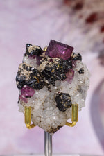 Fluorite, Sphalerite and Calcite on Quartz Specimen 107gr, Illinois Minerals Tali & Loz Crystals