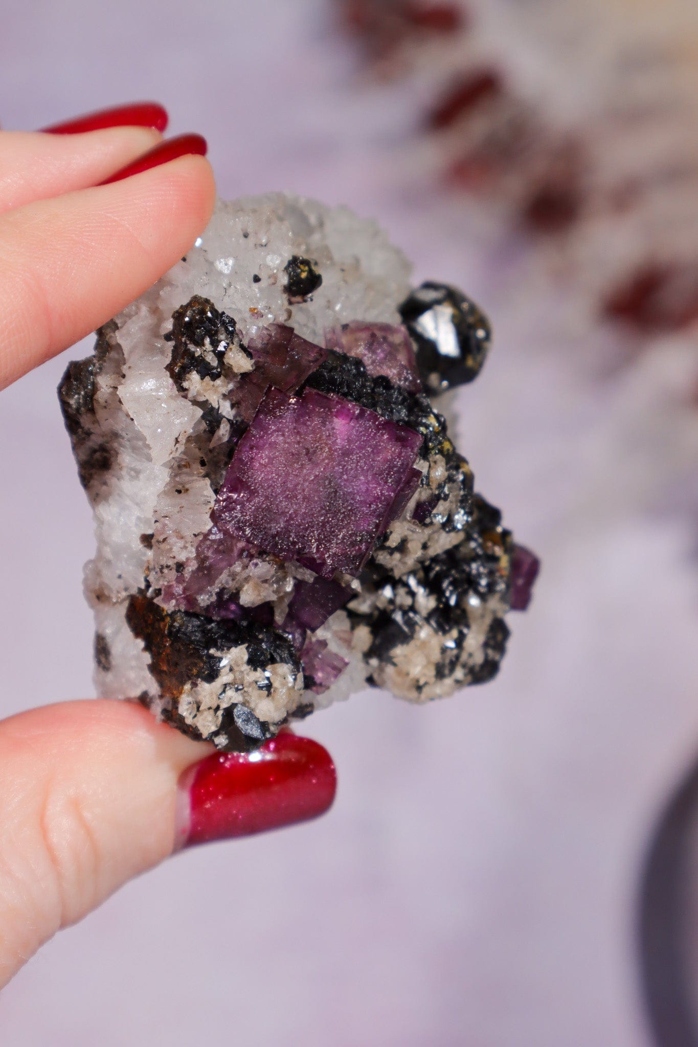 Fluorite, Sphalerite and Calcite on Quartz Specimen 107gr, Illinois Minerals Tali & Loz Crystals