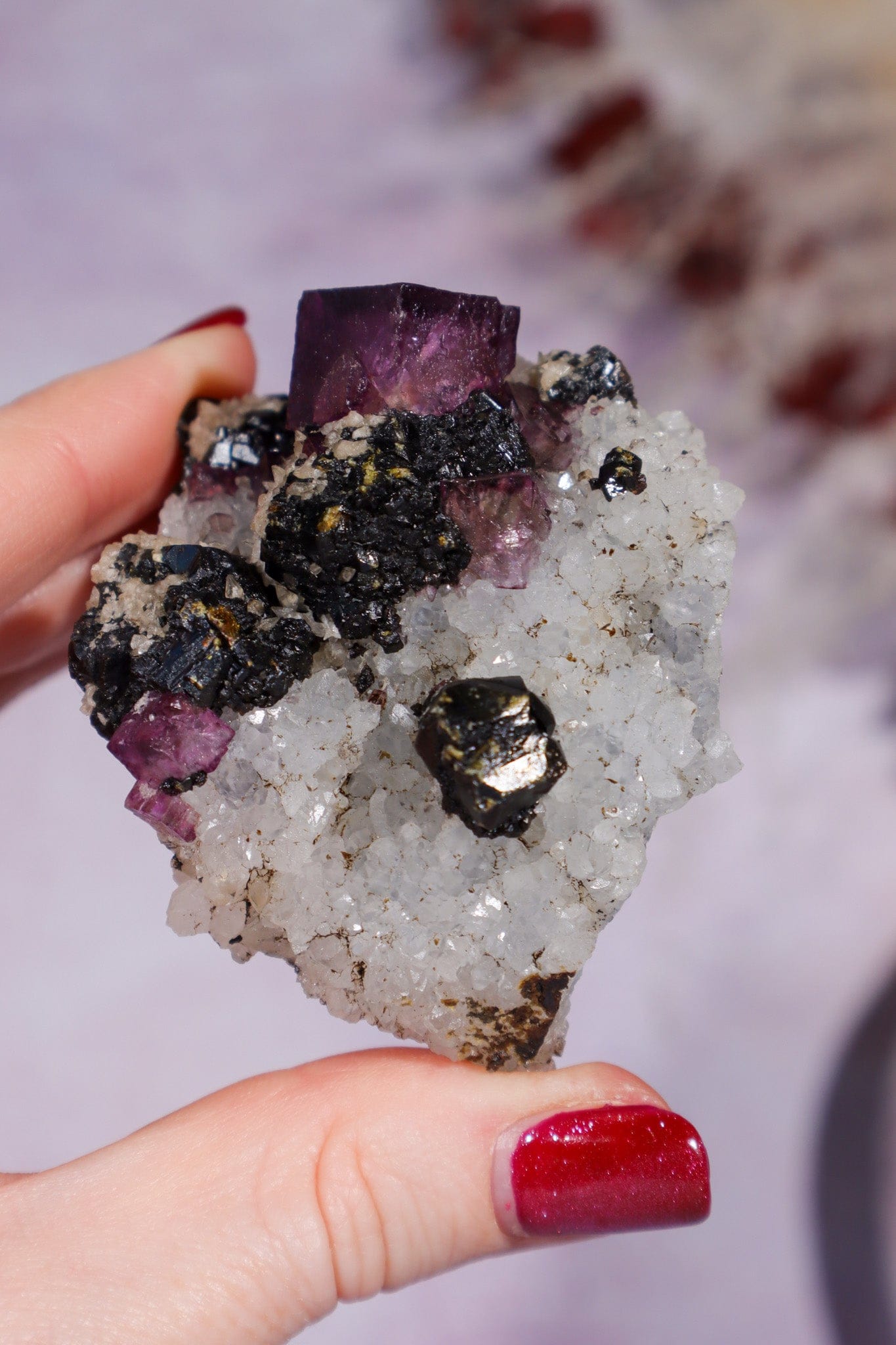 Fluorite, Sphalerite and Calcite on Quartz Specimen 107gr, Illinois Minerals Tali & Loz Crystals