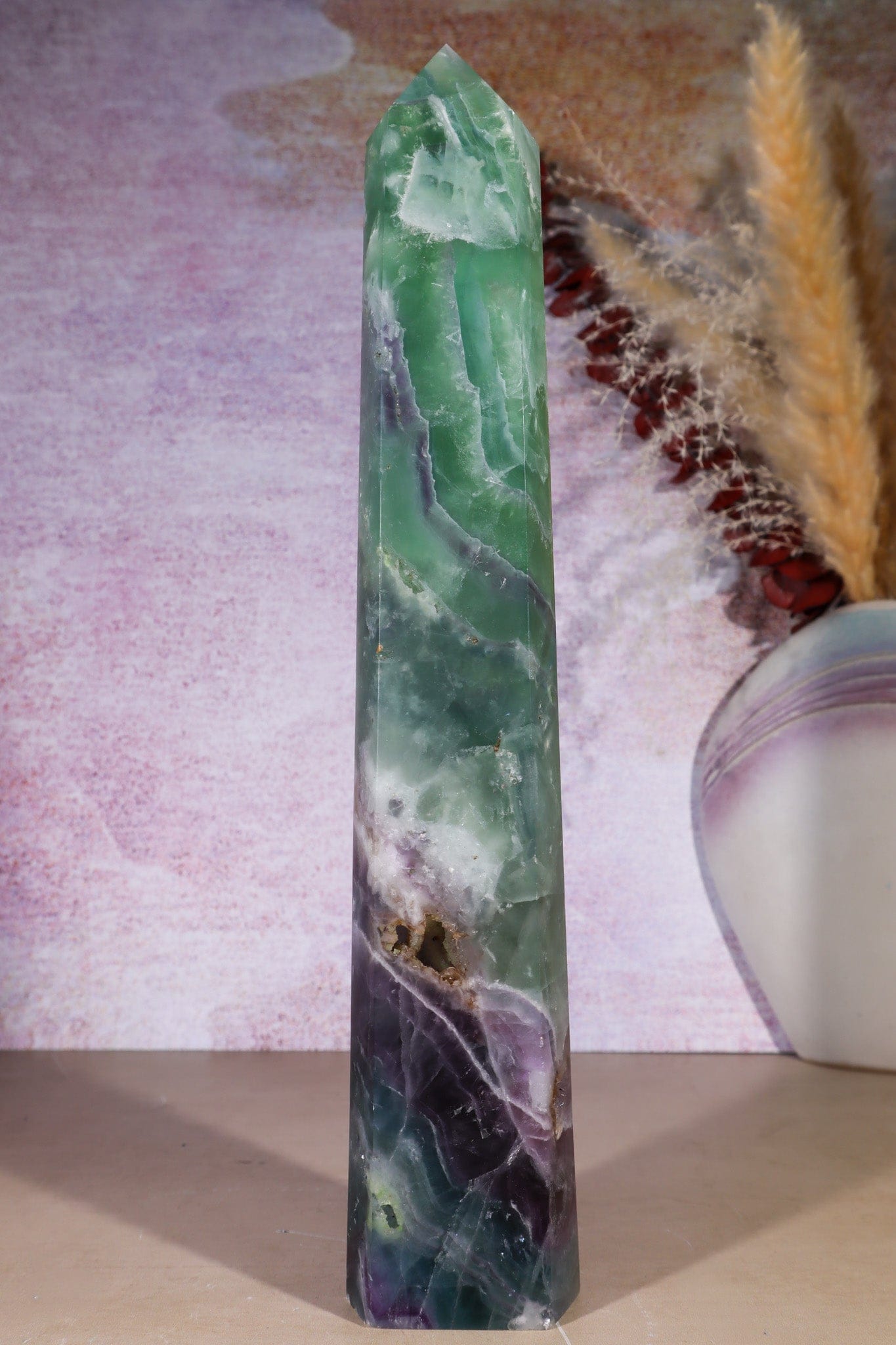 Fluorite Tower With Natural Cavities and Feather inclusions 1.2KG Towers Tali & Loz Crystals